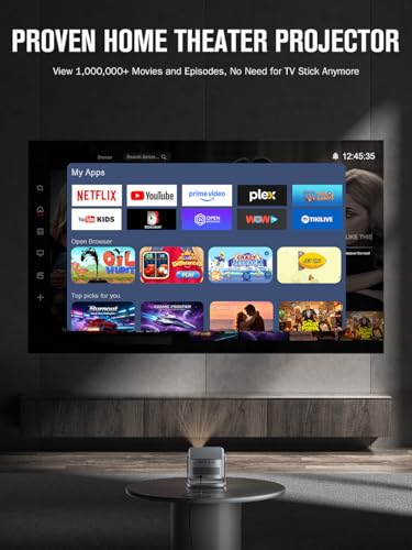 【Now with Netflix】Smart 4K Projector with WiFi and Bluetooth, VISSPL 3D Dolby Audio and Auto Focus Portable Outdoor Projector, Movie Home Theater Projectors TV Lamp Bulb for Bedroom/Ceiling