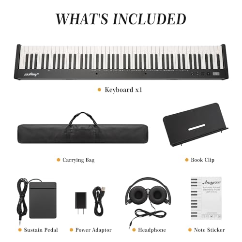 GarveeLife 88 Key Keyboard Piano, Full-Size Electric Keyboard Piano for Beginners, Portable Electric Piano with Sustain Pedal, Headphones, Handbag, Bluetooth, USB MIDI - style: without Stand