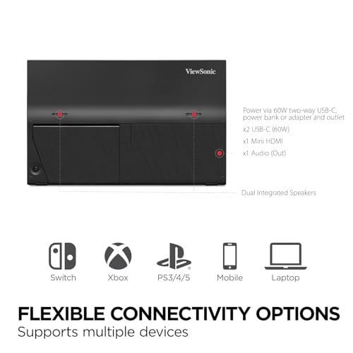 ViewSonic VX1654 16 Inch Portable Gaming Monitor, 1080p 144Hz IPS USB-C | Mini HDMI For Consoles; 60W USB-C Powers Laptops, Built-In Stand Supports Travel, Work, Play, Desks, Classes, Streaming - size: 16-Inch 144Hz