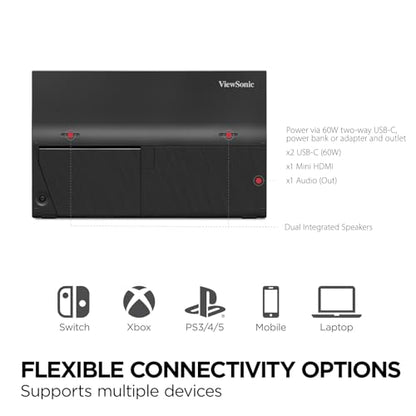 ViewSonic VX1654 16 Inch Portable Gaming Monitor, 1080p 144Hz IPS USB-C | Mini HDMI For Consoles; 60W USB-C Powers Laptops, Built-In Stand Supports Travel, Work, Play, Desks, Classes, Streaming - size: 16-Inch 144Hz