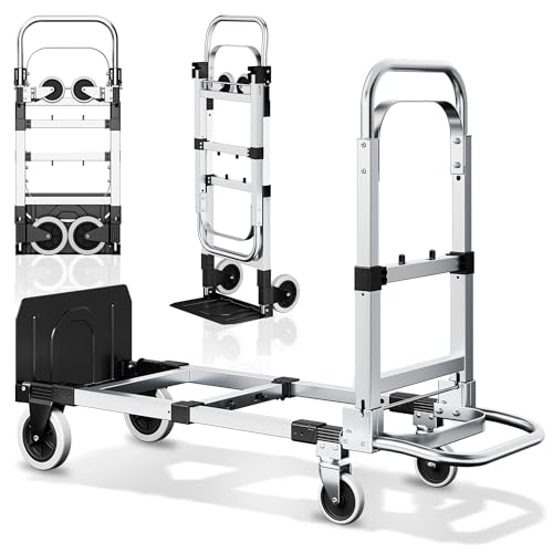 3-in-1 Convertible Dolly Cart, 600LBS Heavy Duty Hand Truck Dolly | Collapsible Cart with Adjustable Handle Angle & Expandable Base, for Luggage, Cartons, Warehouse, Office, Black - size: Middle-Black