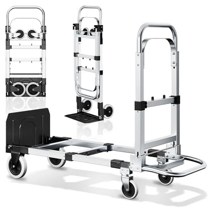 3-in-1 Convertible Dolly Cart, 600LBS Heavy Duty Hand Truck Dolly | Collapsible Cart with Adjustable Handle Angle & Expandable Base, for Luggage, Cartons, Warehouse, Office, Black - size: Middle-Black