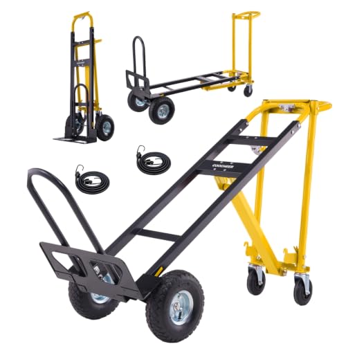 4 in 1 Convertible Hand Truck Dolly, 1000Lb Heavy Duty Folding Hand Truck Dolly Cart with Wheels 10" All-Terrain Tires, Hand Cart for Moving/Warehouse/Outdoor/Logistics/Shopping/Home/Office（Yellow - color: Yellow-2