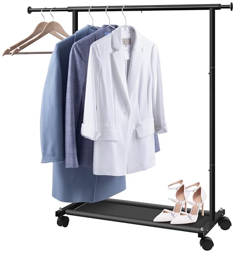 MISSLO Short Clothing Racks for Hanging Clothes with Bottom Shelves and Wheels Heavy Duty Rolling Clothes Rack Kids Clothing Rack for Adult Coat, Closet, Wardrobe (Black) - color: Black