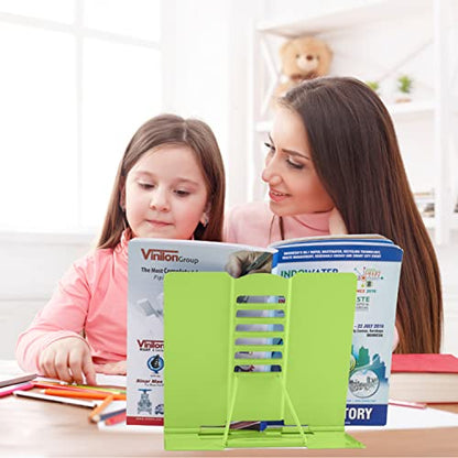Honagu Metal Desk Book Holder, Hands Free Adjustable Cookbook & Document Holder, Portable Bookstand for Music Books, Textbooks, Recipes, Tablets & iPads (Green) - color: Green