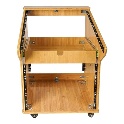 Sound Town DIY Solid Carbonized Bamboo Recording Studio Rack with 11U Slant Mixer Top, 8U Front, 2U Drawer, Rubber Feet, Casters, for Recording Room, PA/DJ Equipment, Home-Audio (STBR-M11X8) - size: 8U w/ Mixer Top, 2U Drawer
