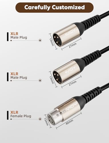 VIOY XLR Y Splitter Cable 6.6FT, 3Pin Balanced 1 Female to 2 Male Mic Cord | 3-pin shielding XLR splitter, self-locking XLR plug, aluminum shell, nylon braided cord for studio recording and podcast use - size: 6.6FT