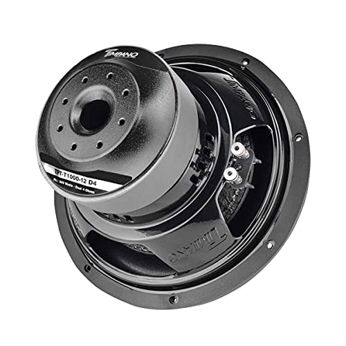 Timpano 12 Inch Subwoofer D4 1200 Watts Max Power Dual 4 Ohm, Subwoofer Car Audio 12 Inch 14 mm Xmax, TPT-T1000-12 D4, 2.4 in Voice Coil, Deep Low Tones Sub Woofer for Car Audio Systems (Single)