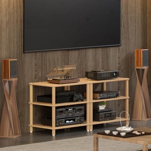 LELELINKY 3-Tier AV Media Player Stand, Natural Stereo Cabinet, Modern Audio Shelf, Wooden TV Stand,Game Console Shelf, Multifunctional Entertainment Center, Suitable for Home, Conference Room - color: Natural, size: 3 Tier