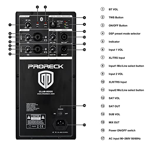 PRORECK CLUB 2000 10-inch 1000W Powered PA Loud Speaker System Combo Set With DSP, TWS Bluetooth, Column Array Speaker And 10 inch Subwoofer for Meeting, Speeches, Churches, Performances, DJ Gig, Live