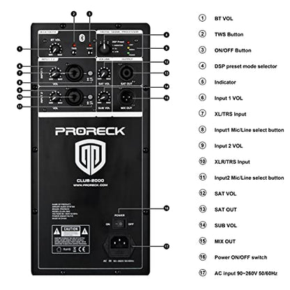 PRORECK CLUB 2000 10-inch 1000W Powered PA Loud Speaker System Combo Set With DSP, TWS Bluetooth, Column Array Speaker And 10 inch Subwoofer for Meeting, Speeches, Churches, Performances, DJ Gig, Live