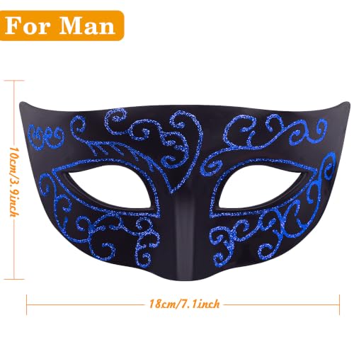 SIQUK Couple Masquerade Masks Set Venetian Party Mask Costume Mask - color: Black & Blue Sequins