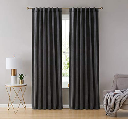 HLC.ME Lopez Velvet Premium Privacy Back Tab Rod Pocket Window Treatment Curtain Drapery Panels for Bedroom & Living Room - Set of 2 Panels (54 x 84 inches Long, Charcoal Grey) - color: Charcoal Grey, size: 54"W x 84"L (Pack of 2), style: Back Tab Rod Poc