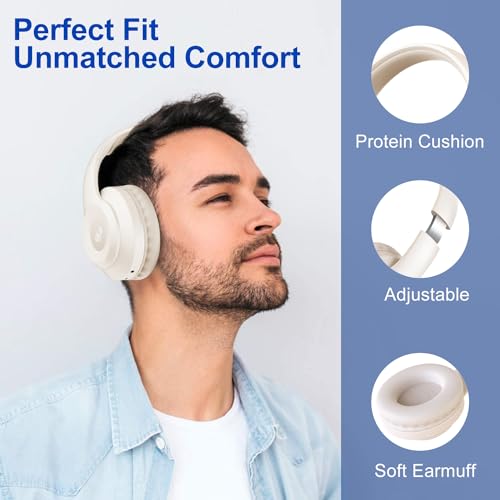 X5 Rechargeable & Portable FM Radio Headphones (Beige) | Best Reception, LED Display, Soft Ear Muffs,Headphones with Radio Built in, FM Receiver for Meeting, Works, Hiking, Jogging - color: Beige