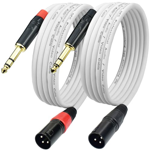 XLR Male to 1/4 Microphone Cable, 10Feet Balanced 1/4 TRS Quarter Inch to XLR Adapter Cord, Gold Plated Connector, White Color, Noise Free, 2Pack - size: 10 Feet, 2Pack