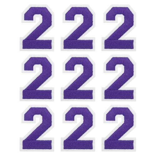 MECCANIXITY Iron on Number Patches 2" Number 2 Iron on Embroidered Patch Sew on Letter Stickers Applique for Repairing Clothing Jeans Shoes Hats DIY(Purple, Pack of 9) - style: Number 2