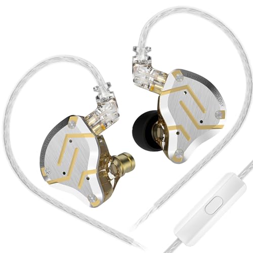Best Wired Headphone, KZ ZS10 Pro IEM in Ear Monitor, 4BA 1DD KZ Wired Earbuds Headphone Multi Driver in Ear Earphone,IEM Earphone, on Stage Monitor for Singer Guitarist Drum(Gold, with Mic)… - color: Gold, size: With Microphone