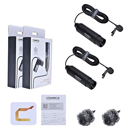 COMICA XLR Microphone CVM-V02O 2 Pack 5.9 fts Phantom Power Omni-Directional Lavalier Lapel Microphone for Canon Sony Panasonic Camcorders Zoom H4n H5 H6 Tascam DR-40 DR-60D DR-70D DR-100 Recorders