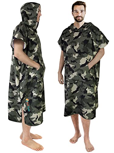 SUN CUBE Surf Poncho Changing Robe with Hood, Wetsuit Changing Hooded Towel | Thick Quick Dry Microfiber, Wetsuit Changing Towel, Surfing Beach Swim Outdoor Sports Cover Up, Adult Wearable Poncho - color: Camo Green