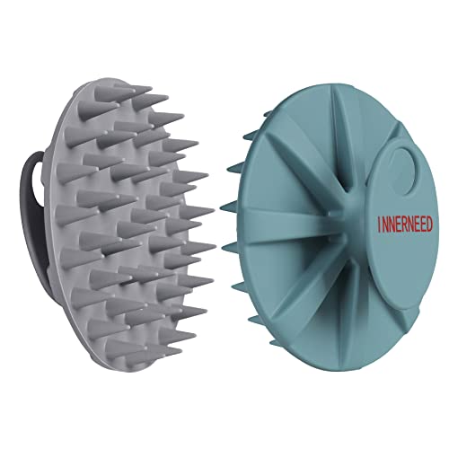 One-piece Silicone Scalp Massager Shampoo Brush Hair Wash, Gray + Green | INNERNEED Soft Bristles Scrub Head Scratcher, Head Massage Stress Relax, Wet & Dry Use for Thick Thin Curly Hair Care - color: Green