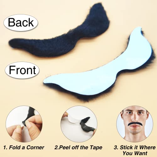 KICNIC 60 Pcs Fake Mustaches Self Adhesive, 20 Designs for Costume Party | Self Adhesive Novelty Hairy Beard Costume Facial Hair, for Party Supplies, Decorations, Suitable for All Ages