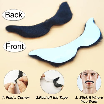 KICNIC 60 Pcs Fake Mustaches Self Adhesive, 20 Designs for Costume Party | Self Adhesive Novelty Hairy Beard Costume Facial Hair, for Party Supplies, Decorations, Suitable for All Ages