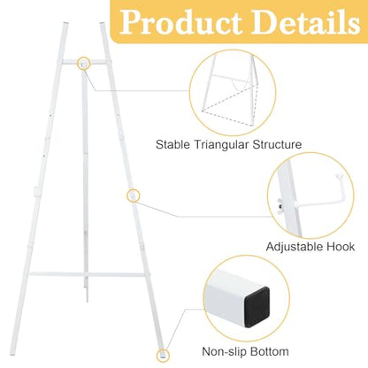 White Croblissful 50" Easel Stand for Wedding Sign Adjustable, Metal | 3 Tier Height, Display Easel with Chain, Heavy Duty Floor Tripod, Welcome Wedding Baby Shower Sign, Painting Canvas Poster - color: White