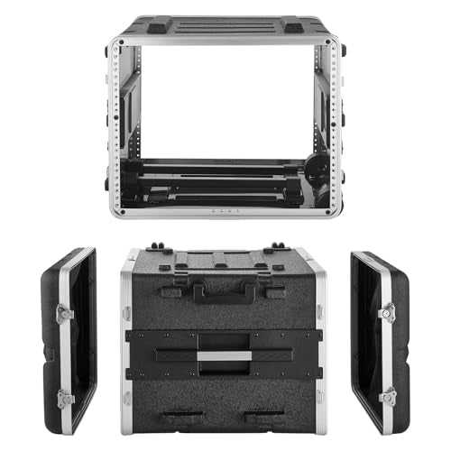 VEVOR 8U Rack Case, Standard 19 in Depth, Rolling Server Cabinet with Wheels, ABS Construction, Retractable Handle, Latches, for Amplifier (7U Rack Space + 1U Wheel Space), 18.4 in Internal Depth - size: 24.41 x 16.54 x 21.85 Inches