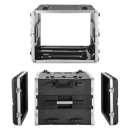 VEVOR 8U Rack Case, Standard 19 in Depth, Rolling Server Cabinet with Wheels, ABS Construction, Retractable Handle, Latches, for Amplifier (7U Rack Space + 1U Wheel Space), 18.4 in Internal Depth - size: 24.41 x 16.54 x 21.85 Inches