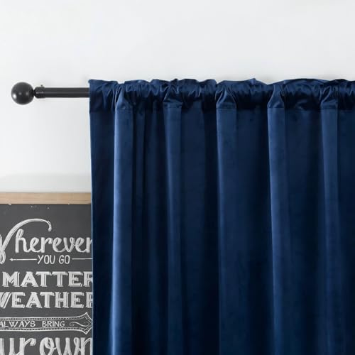 Blue Velvet Curtains Rod Bag Style 52" W x 90" L (Pack of 2) | blackout and heat-insulating, with a soft, luxurious texture, perfect for living rooms and bedrooms. Rod pockets - color: Blue, size: 52"W x 90"L (Pack of 2)