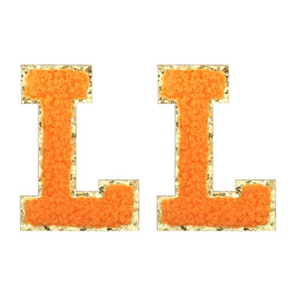 MECCANIXITY Chenille Letter Patches 2.2" Self Adhesive Alphabet L Stick on Embroidered Patch Sew on Letter Stickers Applique for Repairing Clothing Jeans Shoes Hats DIY(Orange, Pack of 2) - style: Letter-L