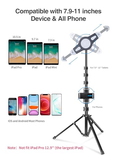 elitehood iPad Tripod Stand, Aluminum Alloy iPad Stand, 360 Rotation Adjustable Height iPad Stand Holder for Floor, Universal Compatible with All 7.9-11 Inch Tablet - size: 7.9-11.9 inches