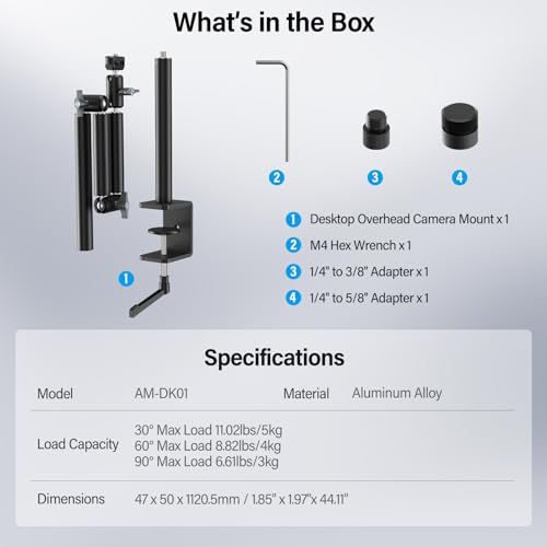 SIRUI 40" Overhead Desktop Mount w C-clamp, Heavy Duty Articulating Arm Camera Desk Mount, Flexible Magic Arm w Dual Ball Head, Boom Arm for Action Camera Ring Light Microphone Webcam Phone, AM-DK01