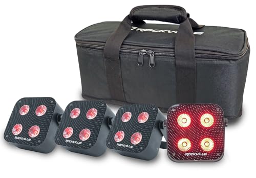Rockville 4 Pack MINI IR4 Black 48W LED Par Wash Lights, 4x12W RGBWA+UV, Wireless DMX, App Group Control, Rechargeable Battery, Travel Bag, for DJs and Party Events | Up to 22-Hour Rechargeable Battery, Wireless DMX, App Control, IR Remotes, Sound Modes,