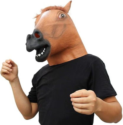 CreepyParty Horse Head Mask for Adults, Natural Latex Horse Costume Mask for Halloween Parties and Cosplay, Brown