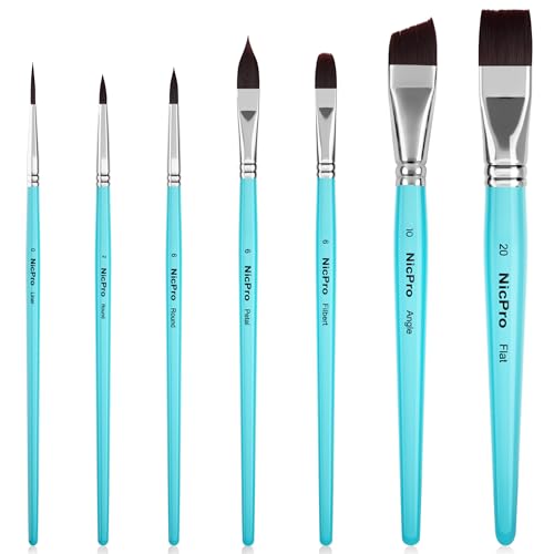 Nicpro Face Paint Brush Set, 7PCS Face & Body Painting Brushes | Synthetic Nylon Hair with Aqua Blue Handles, Makeup Paintbrush Kit for Kids, Halloween, Cosplay, School Events & Summer Camp - color: Blue