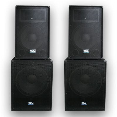 Pair of 15" PA DJ SPEAKERS 18" SUBWOOFERS PRO AUDIO - Band, Bar, Wedding, Church