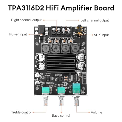Daakro ZK-1002T Bluetooth Amplifier Board,100W+100W 2.0 Channel Amp Board with Treble/Bass Control,DC 12-24V, Bluetooth and AUX Inputs, Audio Amp Board for Home DIY Wireless Speakers, Password Free - color: ZK-1002T