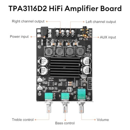 Daakro ZK-1002T Bluetooth Amplifier Board,100W+100W 2.0 Channel Amp Board with Treble/Bass Control,DC 12-24V, Bluetooth and AUX Inputs, Audio Amp Board for Home DIY Wireless Speakers, Password Free - color: ZK-1002T