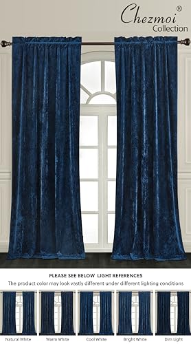 Chezmoi Collection Lux Navy Blue Crushed Velvet Curtains 2 Panel Set - 84 inches Long Room Darkening Luxury Distressed Velvet Rod Pocket Window Drapes for Living Room Bedroom 50" W x 84" L - color: Navy Blue