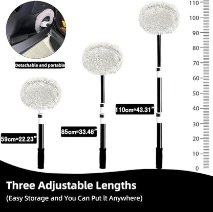 WillingHeart 15° Curved Car Wash Brush with Long Handle 43" Microfiber Cleaning Mop Telescopic Extension Pole for Caravan RV Truck Auto SUV Wheel Boat Exterior 2 in1 Carwash Duster Scratch Free, White - color: White
