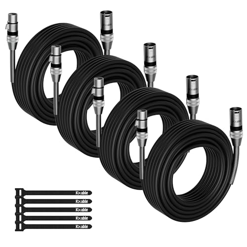 4-Pack DMX Stage Lighting Cable 25FT, 3 Pin XLR Male to Female Cable, Compatible with XLR Microphone Audio Connection, for DJ Moving Head Par Light Mic Mixer, Podcast, 22AWG OFC, 110 Ohms Impedance - size: 25FT, style: 4-Pack