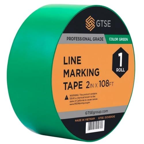 GTSE - Green Vinyl PVC Floor Tape 2 inch x 108ft Safety Marking Tape | Safety Marking Tape for Gyms, Warehouses & Dance Floors - Durable Vinyl, High Visibility - color: Green, size: 2" x 108 ft