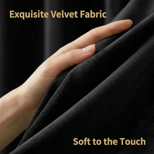 Black Velvet Curtains 2 Panels - Room Darkening Thermal Insulated Drapes with Back Tab & Rod Pocket for Living Room Bedroom, 52" W x 108" L - color: Black, size: 52"W x 108"L (Pack of 2)