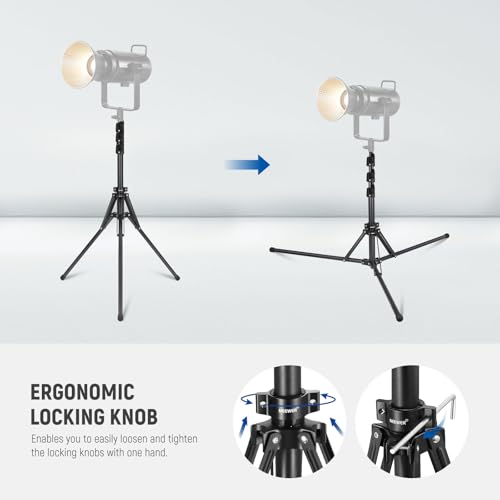 NEEWER Light Stand with 180° Reversible Legs, 70"/178cm Portable Travel Tripod Stand 1/4" Screw & 5/8" Stud for Indoor Outdoor Photography Speedlite Strobe Ring Light Softbox, ST178B, Black