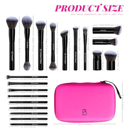 Professional Makeup Brushes BS-MALL With Travel Case - Kabuki Brush Eyeshadow Brush, Concealer Brush, Blush Brush Bronzer & Foundation Brush 20 Pcs, Labeled Daily Use & Versatile Occasions Gift Box - color: Black