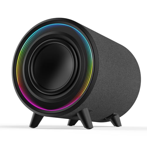 LITTOAK Powered Subwoofer, 100W Peak Sub with DSP, 6.5’’ Subs with Infinity Mirror - 3D Tunnel Light, 6 LED Home Theater Subwoofers, 40Hz-250Hz, Class-D Amp, Low Pass dial, Phase Switch