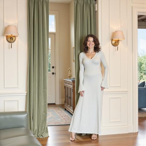 Lazzzy Green Velvet Curtains 96 Inch Length Blackout Pinch Pleated Room Darkening Drapes Luxury Back Tab Thermal Window Treatments for Bedroom Living Room 2 Panels, 52 x 96 Inch, Olive Sage - color: Olive Sage, size: 52"W x 96"L (Pack of 2)