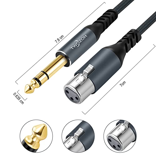 Twozoh XLR Female to 1/4 TRS Cable 10FT, Braided 6.35mm Stereo Jack Balanced to 3pin XLR Microphone Cable - color: 1/4 to XLR Female, size: 10FT