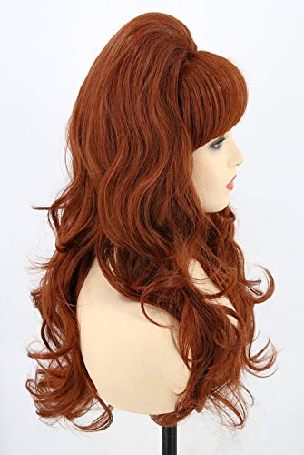 50s Married Housewife Costume Wigs for Women Dark Red Big Bouffant Hair Beehive Wigs - color: Red/Brown